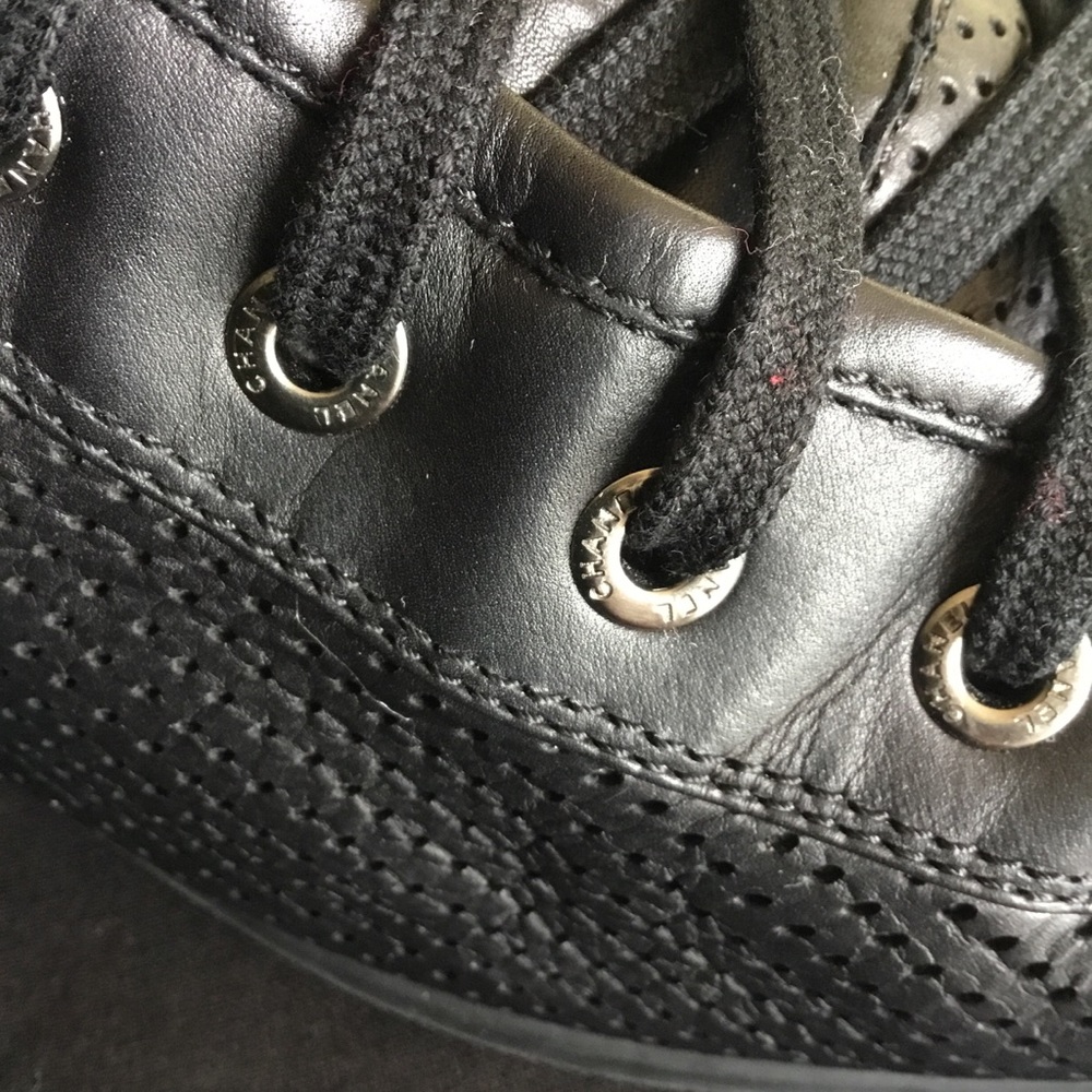 {Chanel} Leather Perforated Hi Top Sneaker Size 39 - Picture 13 of 15